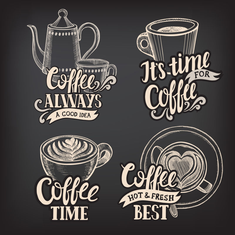 抽象矢量现代咖啡元素的平面海报设计