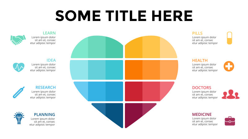 创意矢量彩色爱心元素的医疗信息图表设计