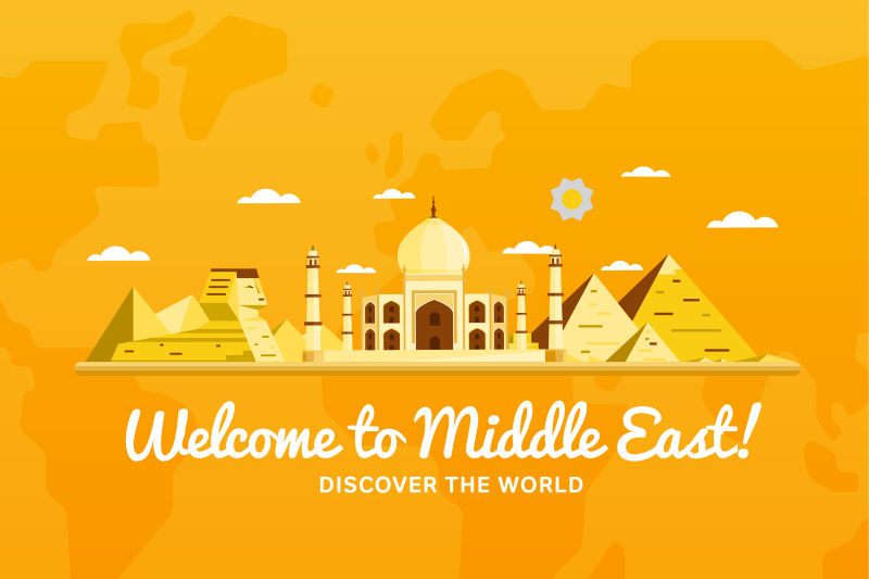 创意矢量现代中东地标元素插图