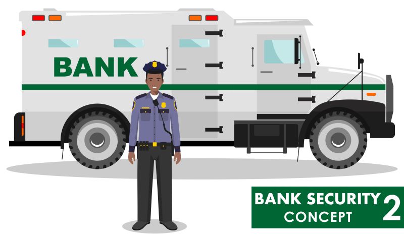 矢量银行保安与警车