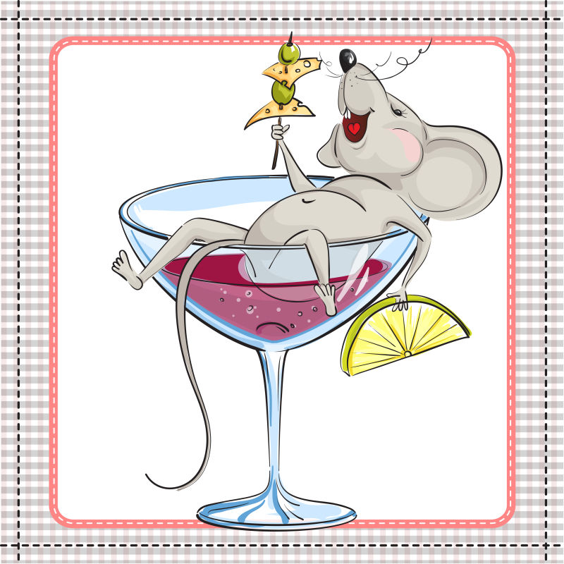 抽象矢量躺在酒杯里的老鼠插图