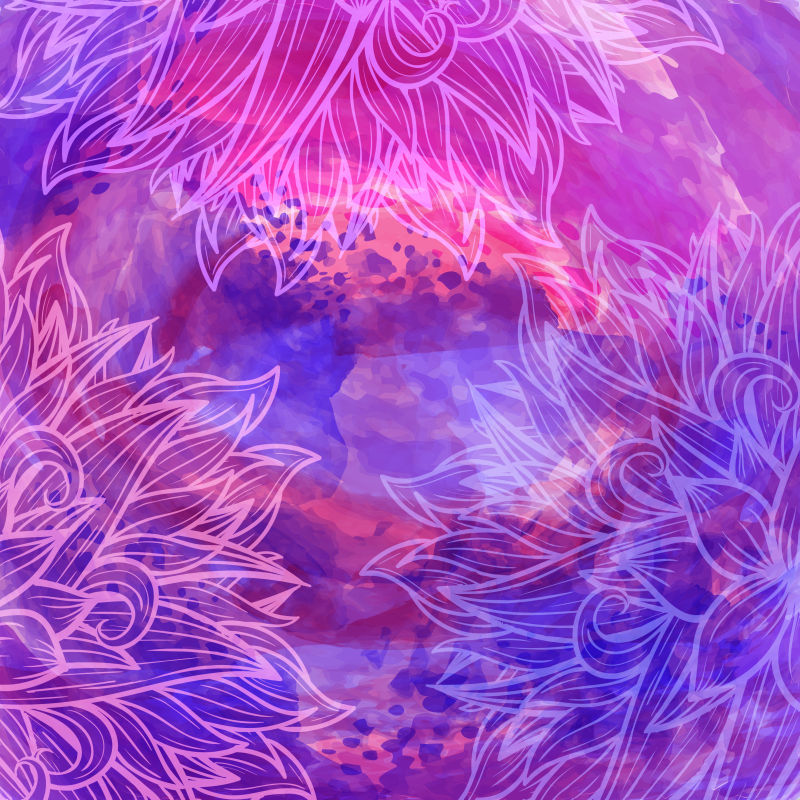 抽象现代花卉元素的紫色背景