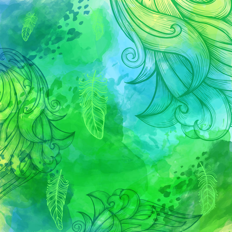 绿色花卉水彩纹理背景
