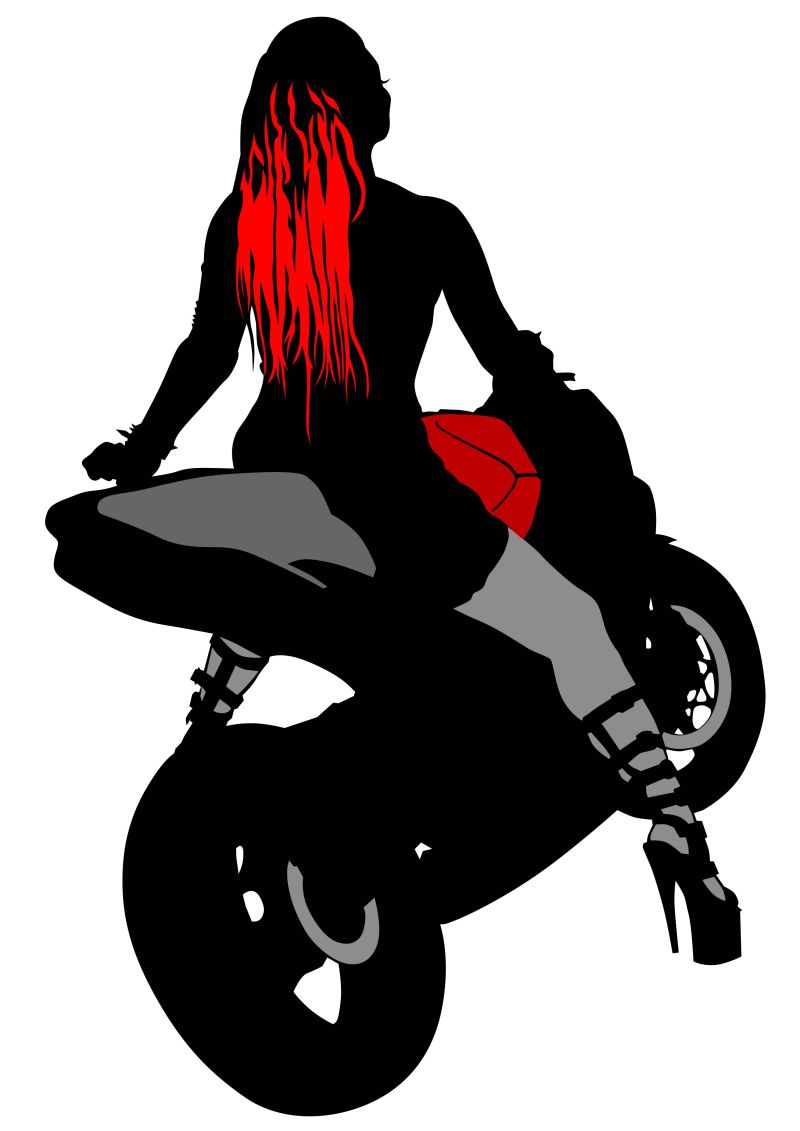 骑摩托车的女人创意剪影插图