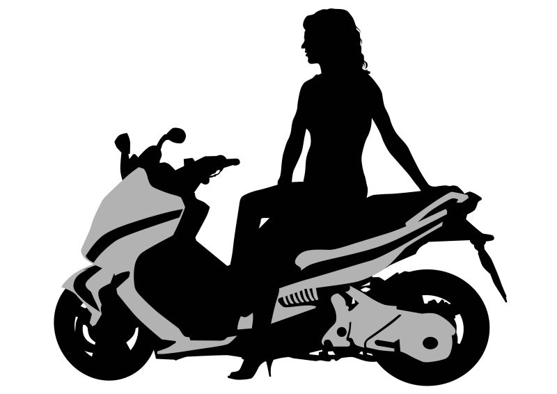 帅气的骑摩托车的女人剪影插图