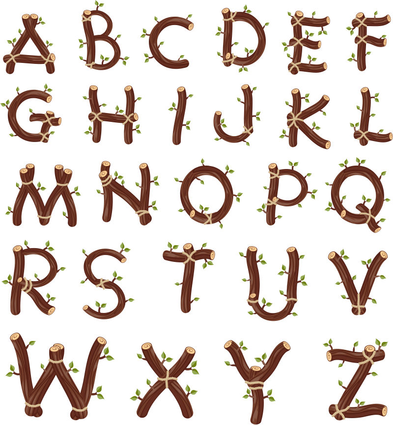 抽象矢量树枝木条风格的字母字体设计