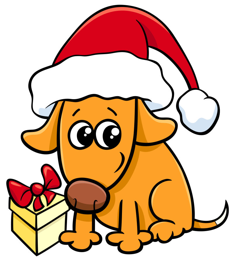 抽象矢量卡通圣诞装扮的狗设计插图