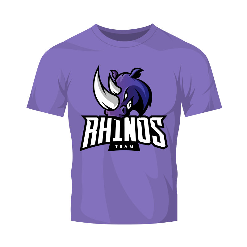 抽象矢量犀牛元素的紫色T恤设计