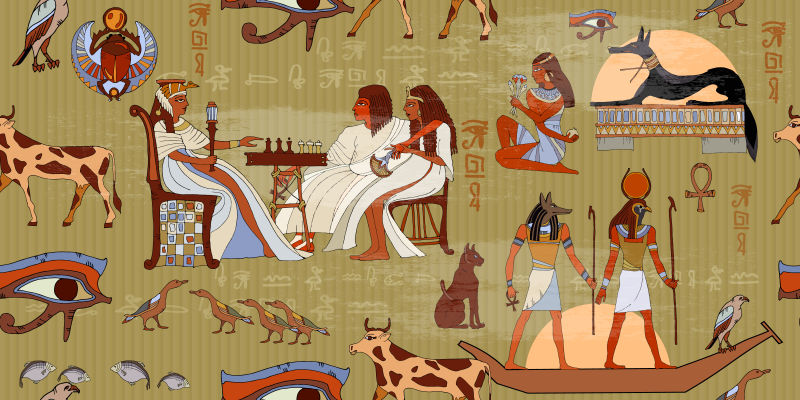 埃及古代无缝图案矢量