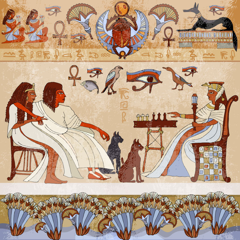 古埃及壁画埃及神灵与法老
