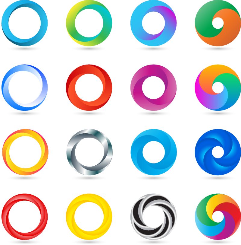 商业抽象圆形徽标图标-企业媒体技术风格矢量设计