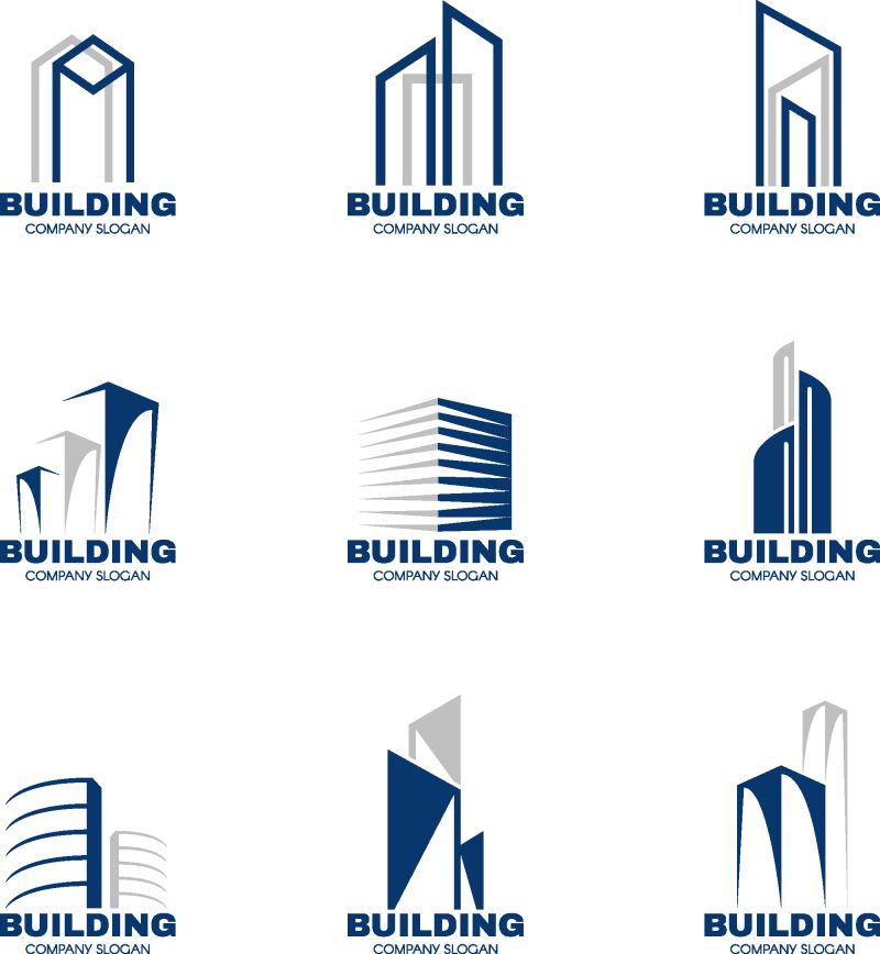  抽象矢量现代蓝色建筑元素标志设计