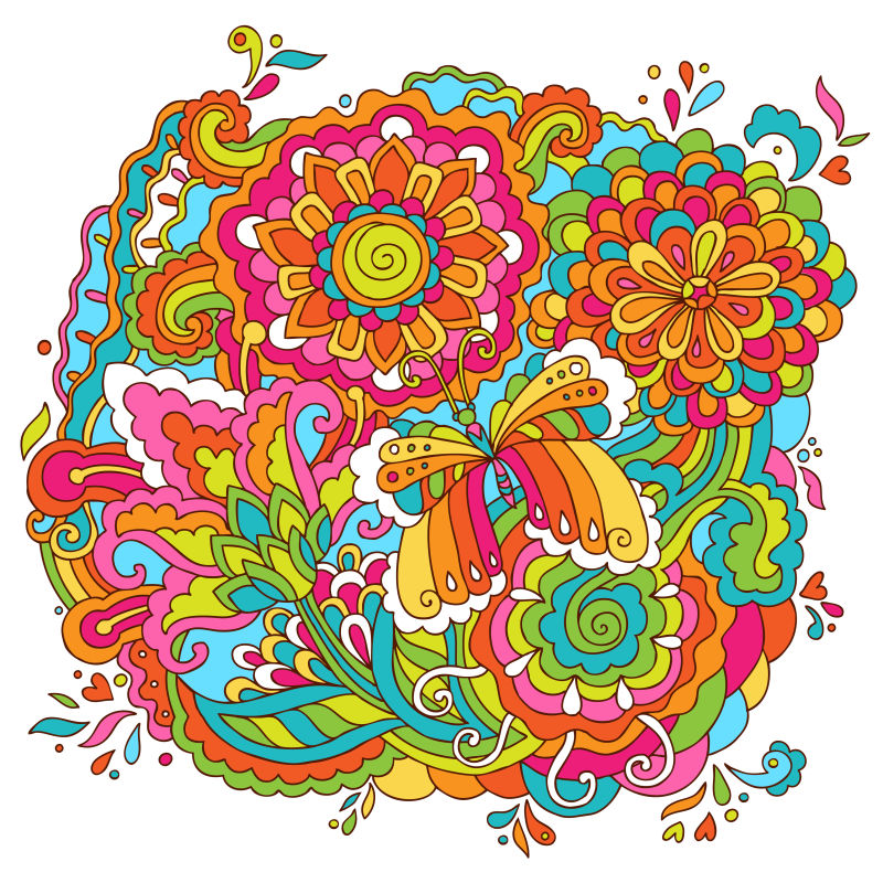 矢量抽象彩色花卉元素背景