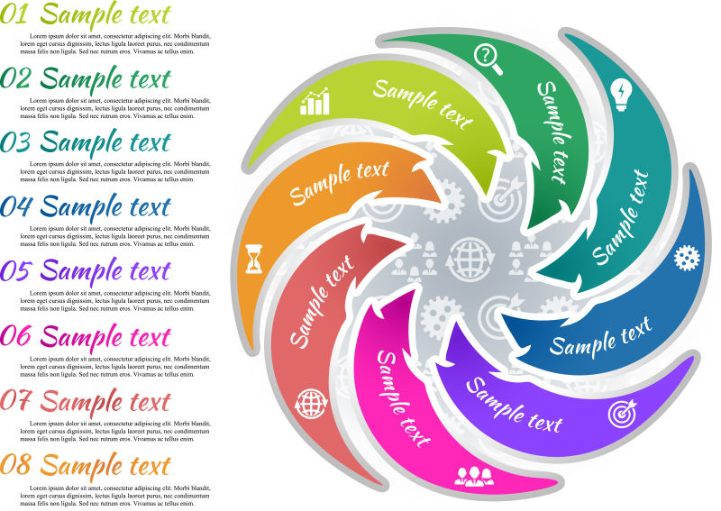 创意矢量现代八色循环圆形信息图表设计