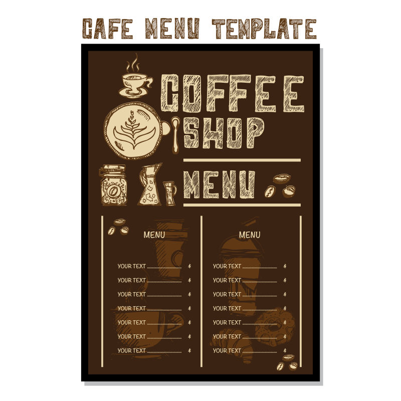 矢量创意咖啡主题的平面复古菜单设计