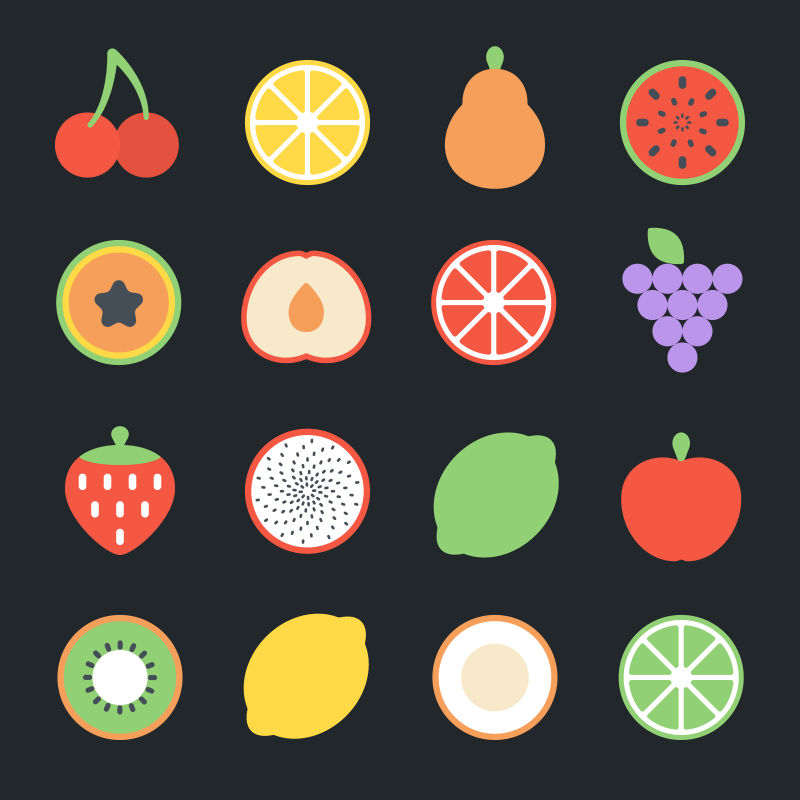 抽象矢量水果主题的平面网页图标设计