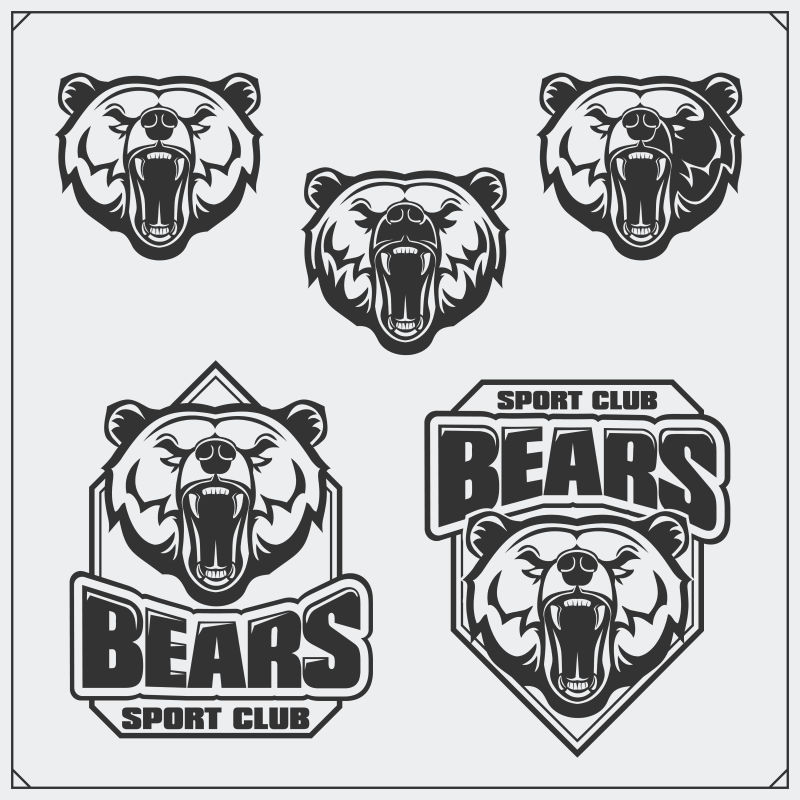 带有头部的运动俱乐部的标签标志和设计元素