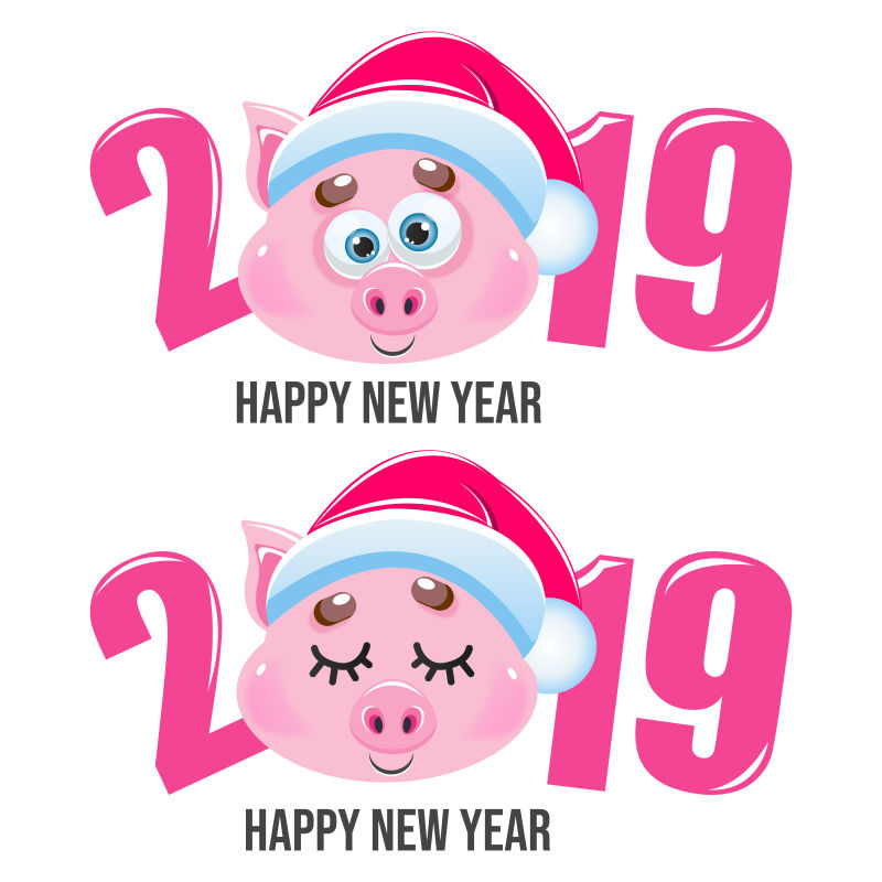 矢量的2019猪年卡通猪设计