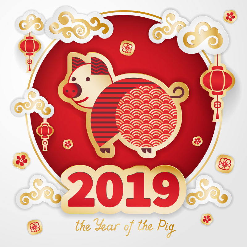 矢量2019可爱猪新年设计