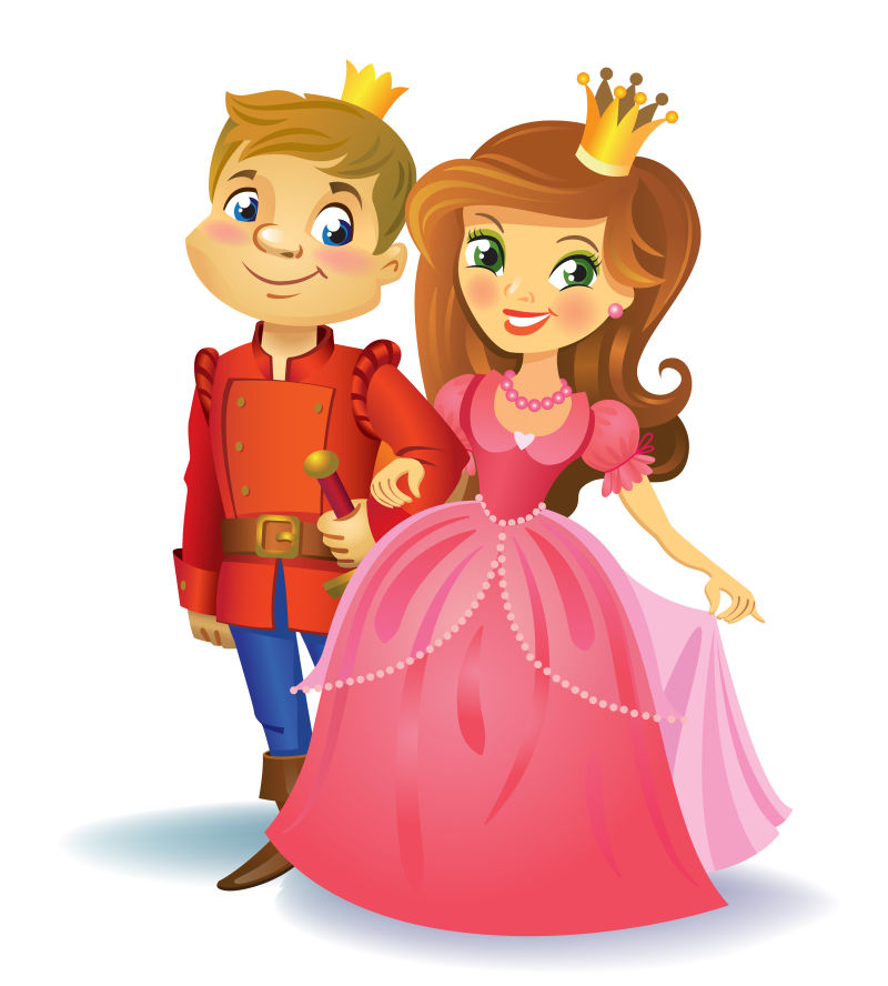 抽象矢量幸福的公主和王子插图设计