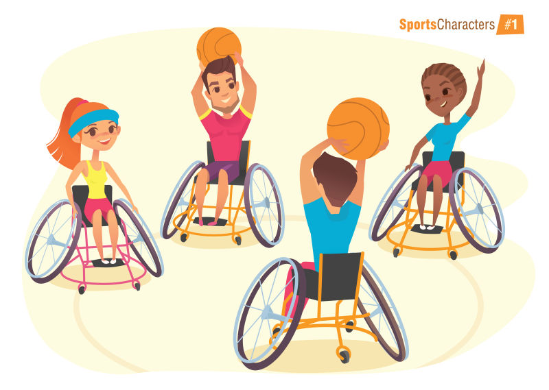 创意矢量快乐的玩篮球的残疾人插图设计