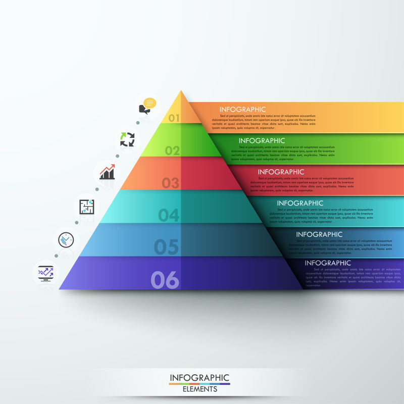 抽象矢量彩色纸状金字塔信息图表设计