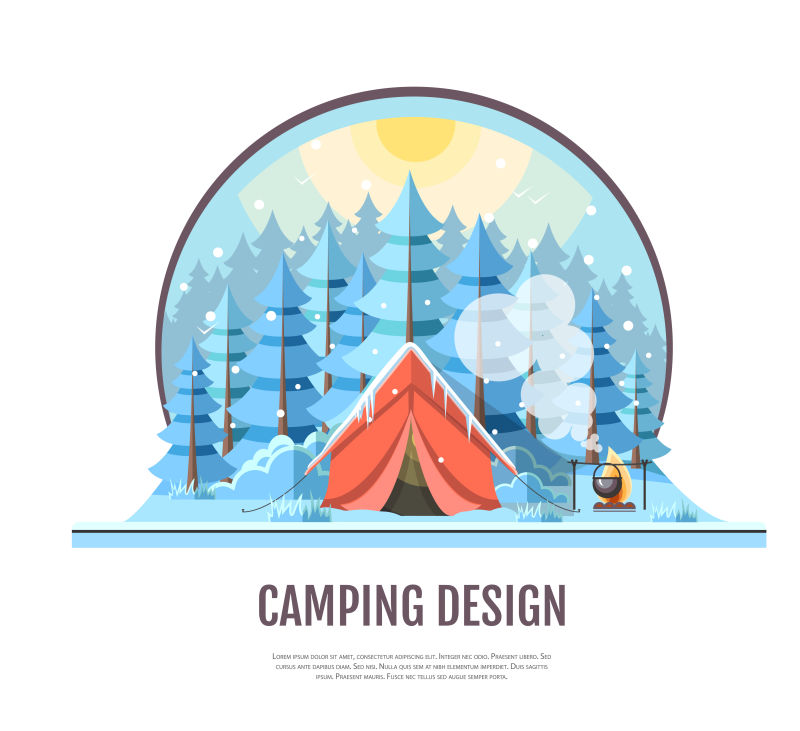 创意矢量冬季露营主题平面插图