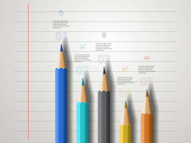 抽象矢量彩色铅笔元素的信息图表