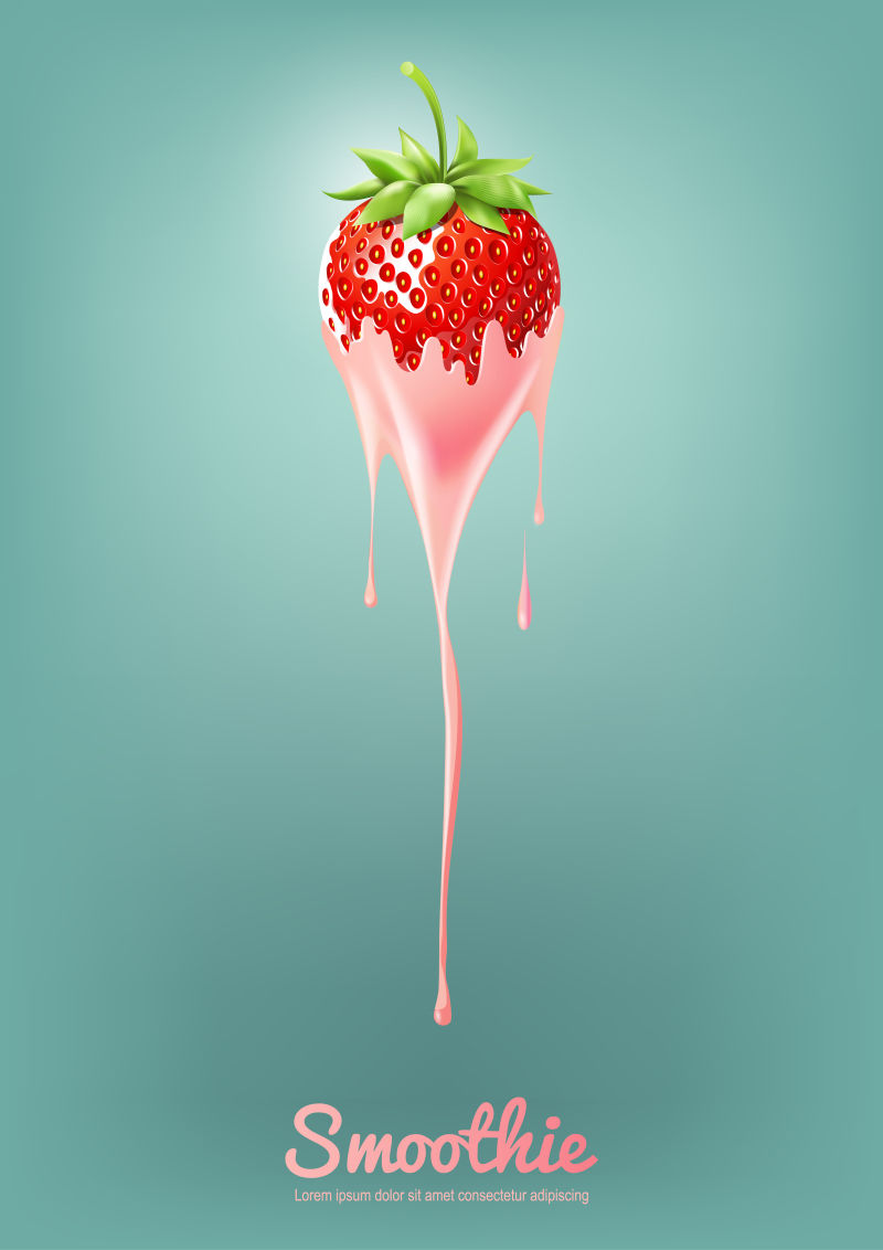 草莓酸奶和水果冰沙牛奶果汁概念矢量图