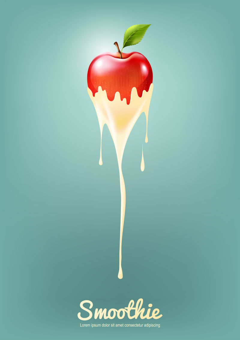 红苹果酸奶和含水果的冰沙牛奶果汁概念矢量图