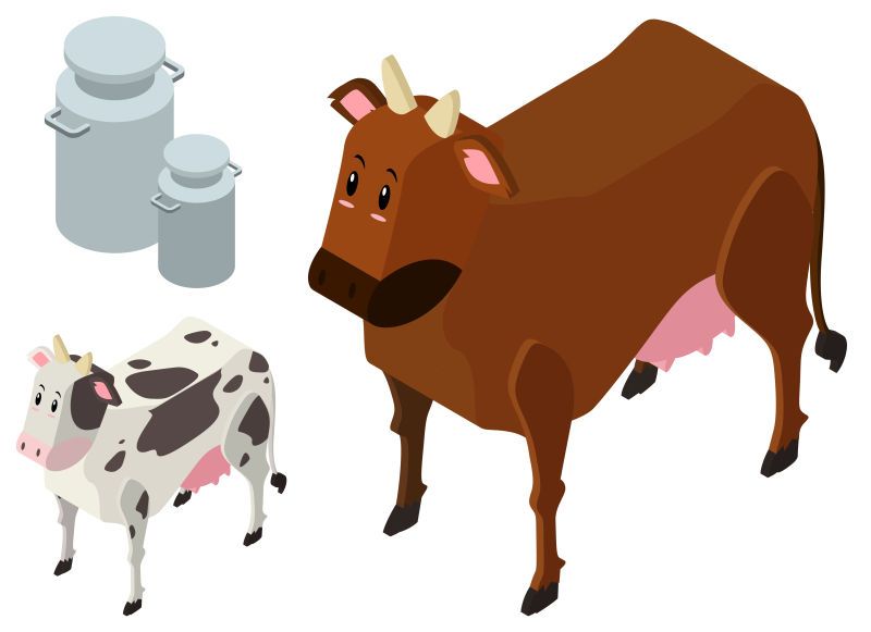 抽象矢量现代奶牛等距插图设计