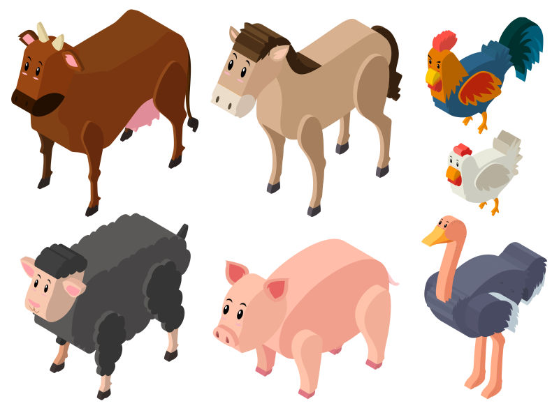 创意矢量农场动物等距插图设计