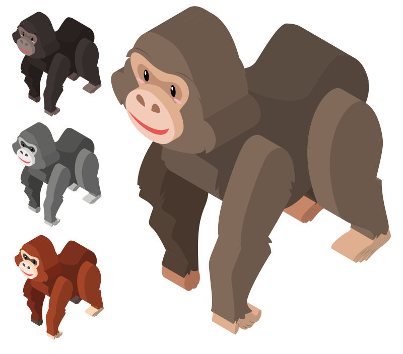 抽象矢量大猩猩等距插图设计