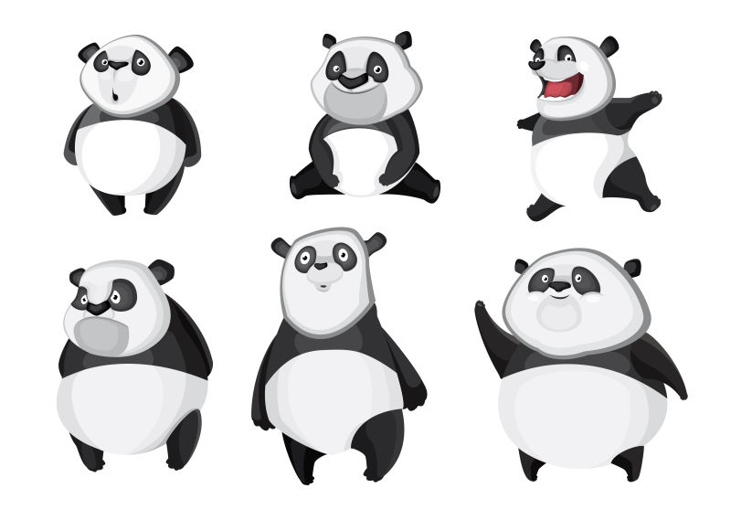 抽象矢量现代熊猫卡通平面插图设计