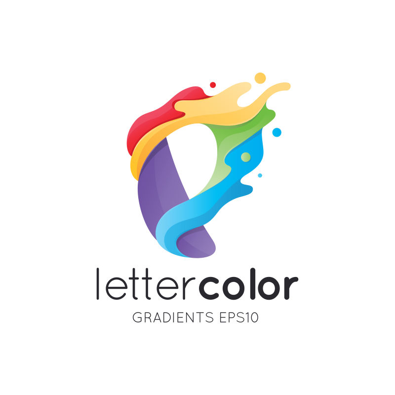 抽象矢量彩色颜料风格的字母p标志设计