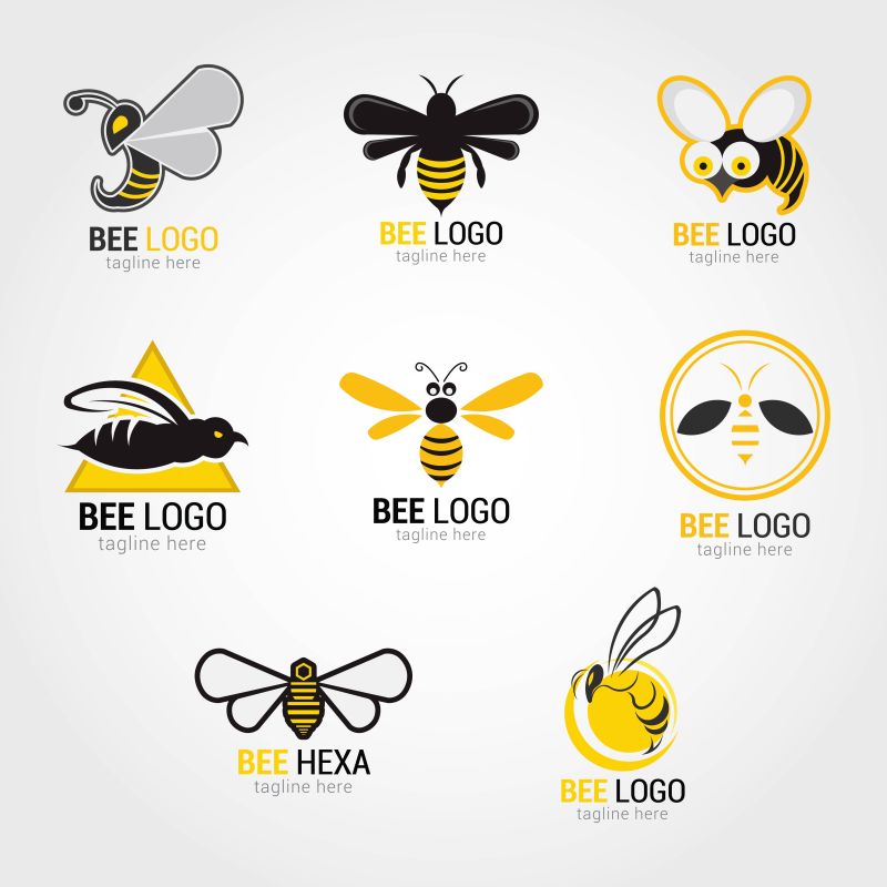 抽象矢量现代蜜蜂主题标志设计