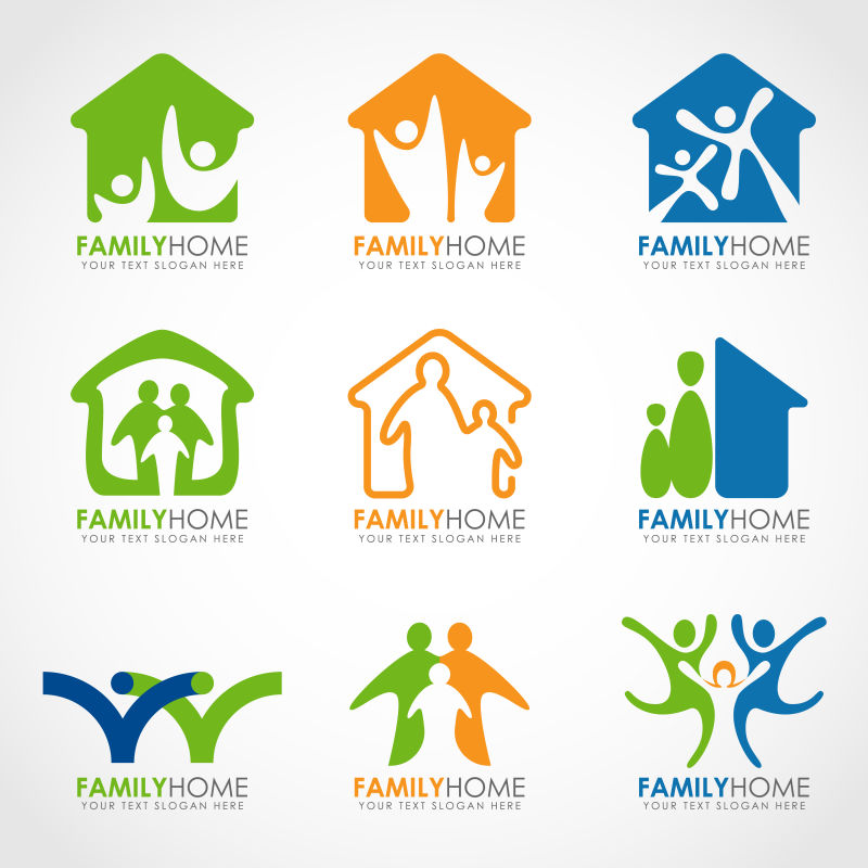 抽象矢量彩色家庭标志设计