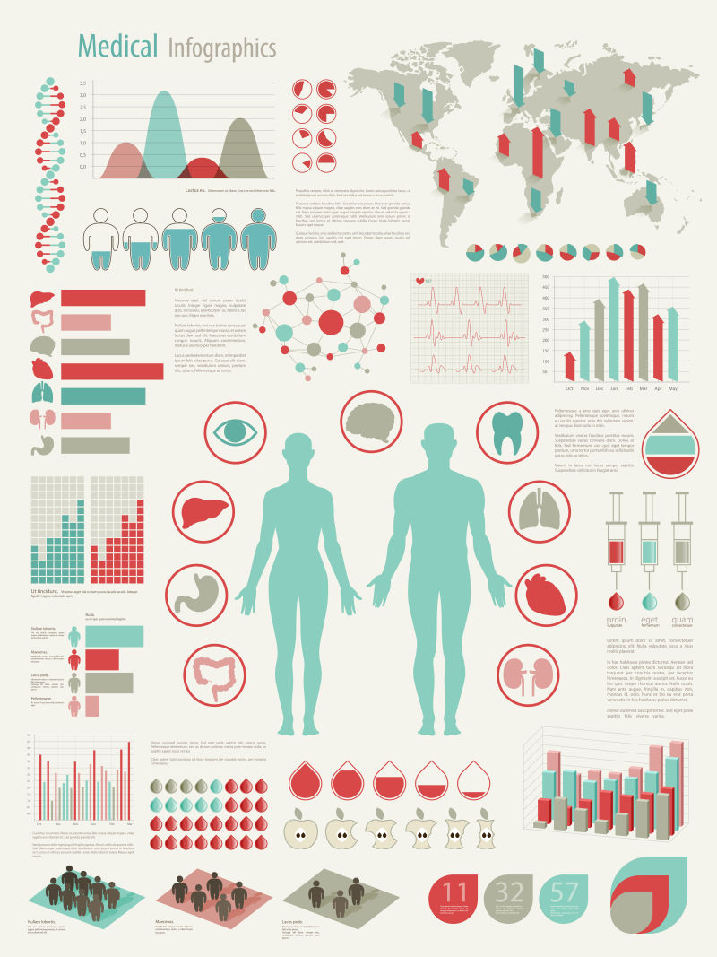创意矢量现代时尚人体医疗信息图表设计元素
