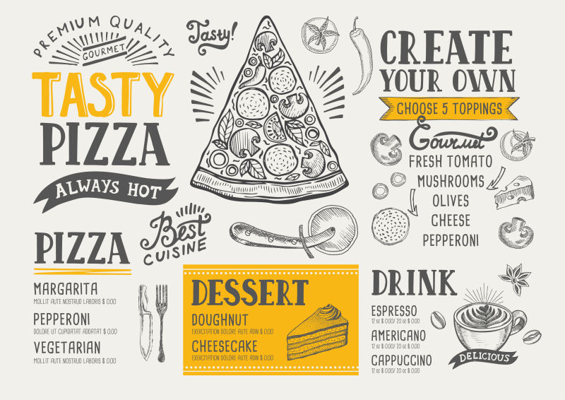 抽象矢量现代披萨餐厅菜单设计