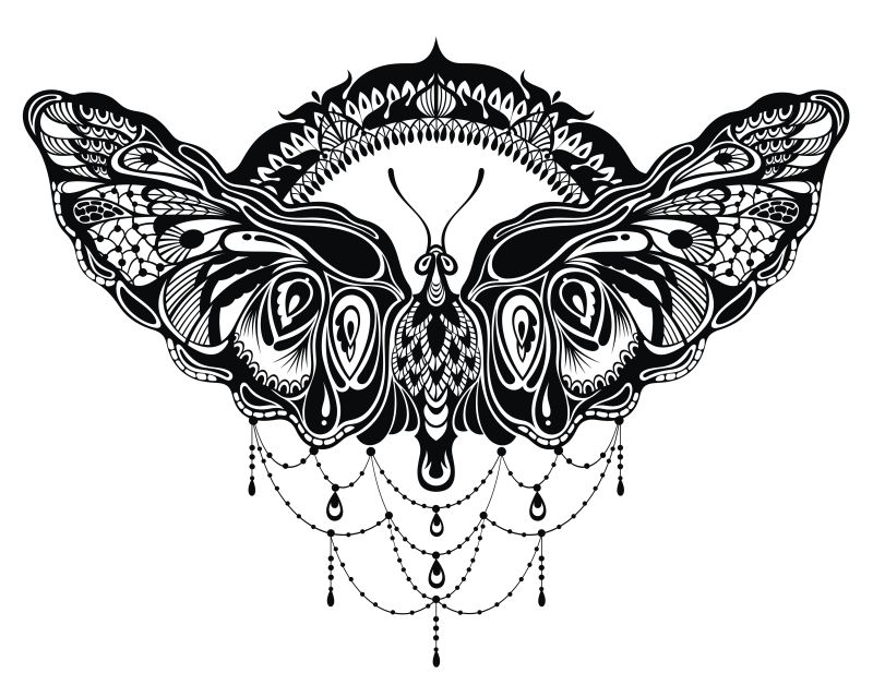 抽象矢量蝴蝶元素的纹身图案设计