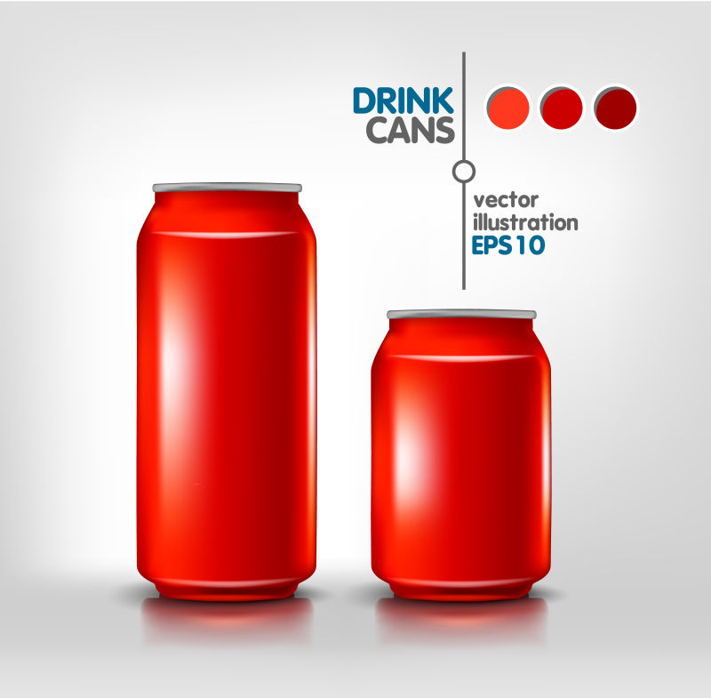 红色金属铝饮料饮料罐500毫升330毫升啤酒苏打水能源酒精产品包装模型模板设计矢量插图