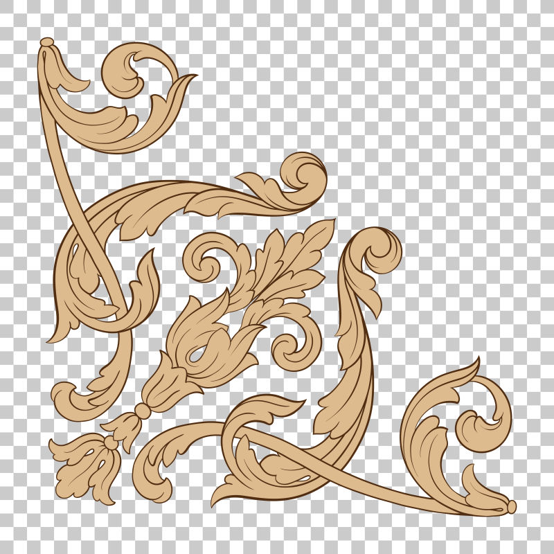 古典巴洛克角卷轴装饰品雕刻角花卉复古图案古色古香叶形漩涡装饰设计元素花丝书法-设计的独立角元素
