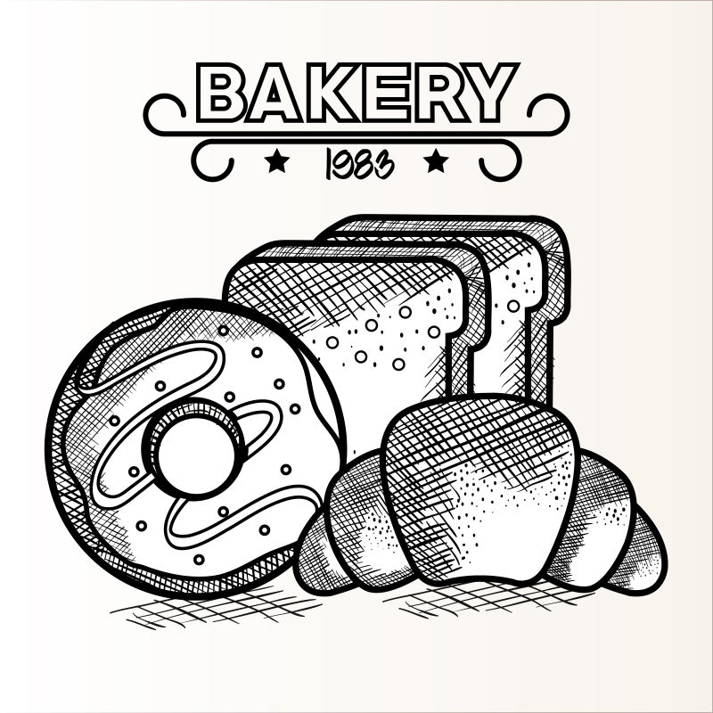 创意矢量现代面包设计手绘插图