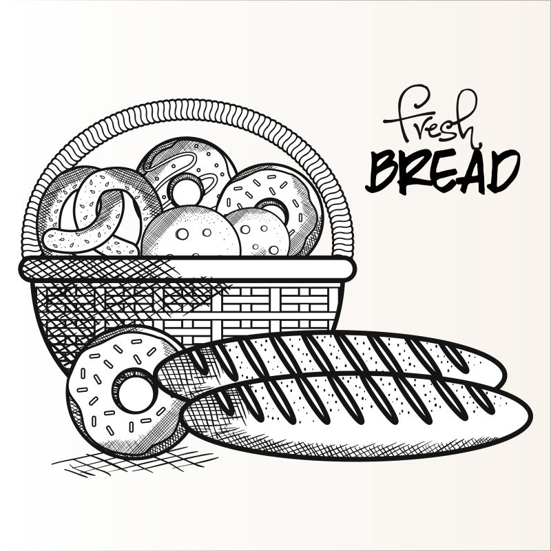 创意矢量现代手绘新鲜面包