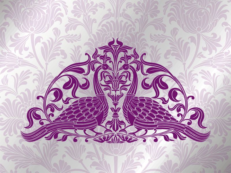 抽象矢量紫色装饰风格的孔雀元素插图
