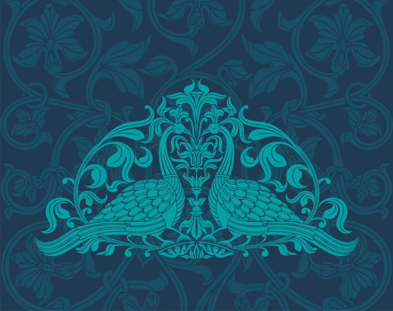 创意矢量现代蓝色装饰风格的孔雀元素插图设计