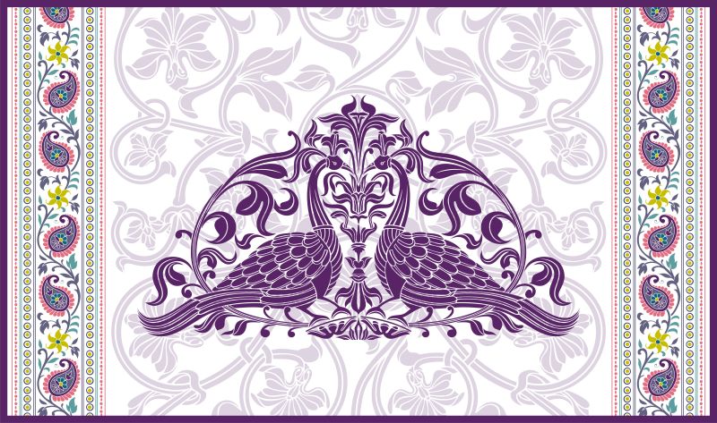 创意矢量现代紫色民族装饰风格的孔雀插图设计