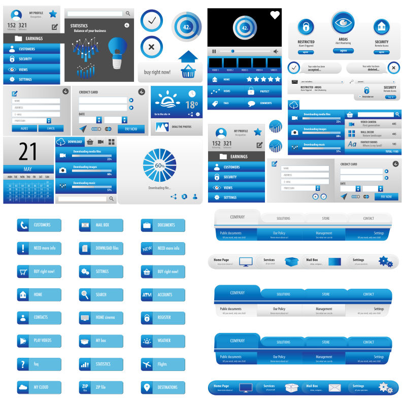创意矢量现代蓝色主题的网站横幅按钮设计