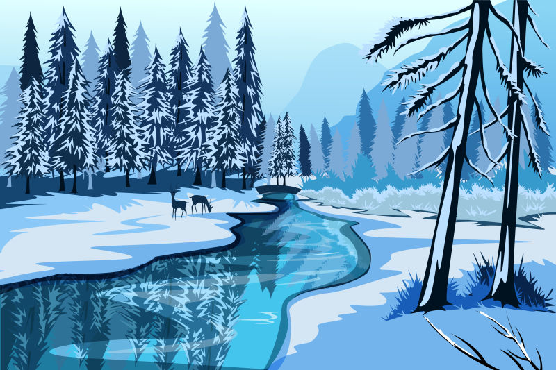 抽象矢量冬季湖泊设计插图