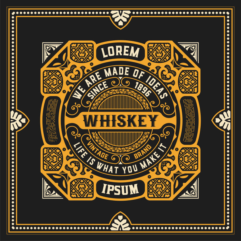 矢量老式威士忌主题标签设计